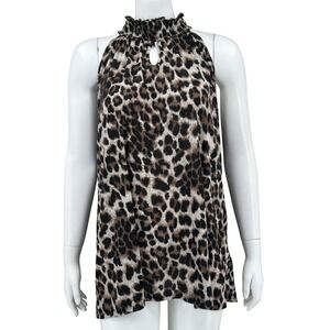 Ultra Teeze Top Womens 3X Brown‎ Leopard Sleeveless High Neck Stretch Mob Wife